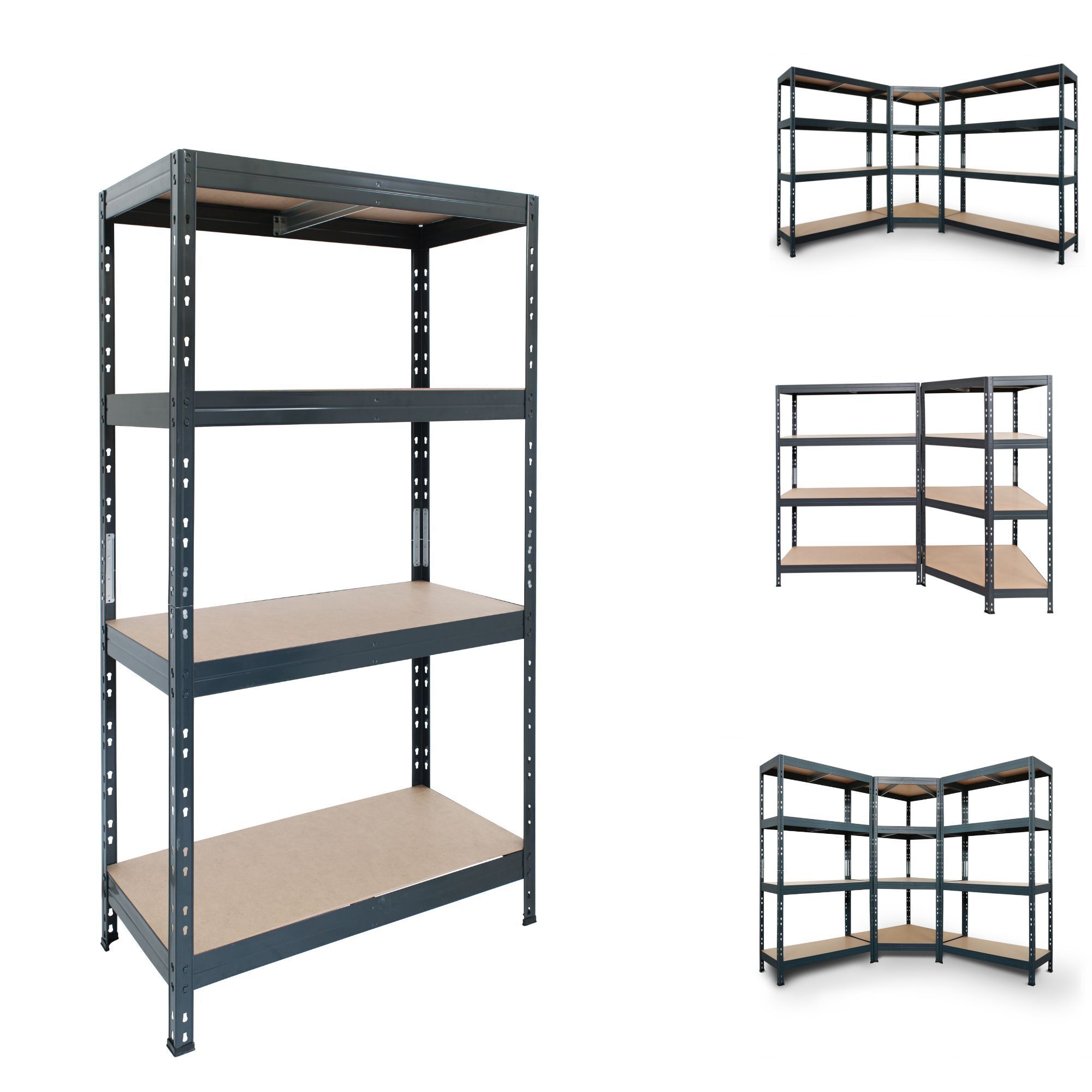 AR Shelving 2400-Lb. Capacity, 71in.H x 36in.W x 18in.D Rivet Shelving Unit, Or Combine to Make 2 Benches, Ea. 35 1/2in.H x 72in.L x 18in.D, Matte Dark Gray, Model# GARAGE 36/18 600 Lb.